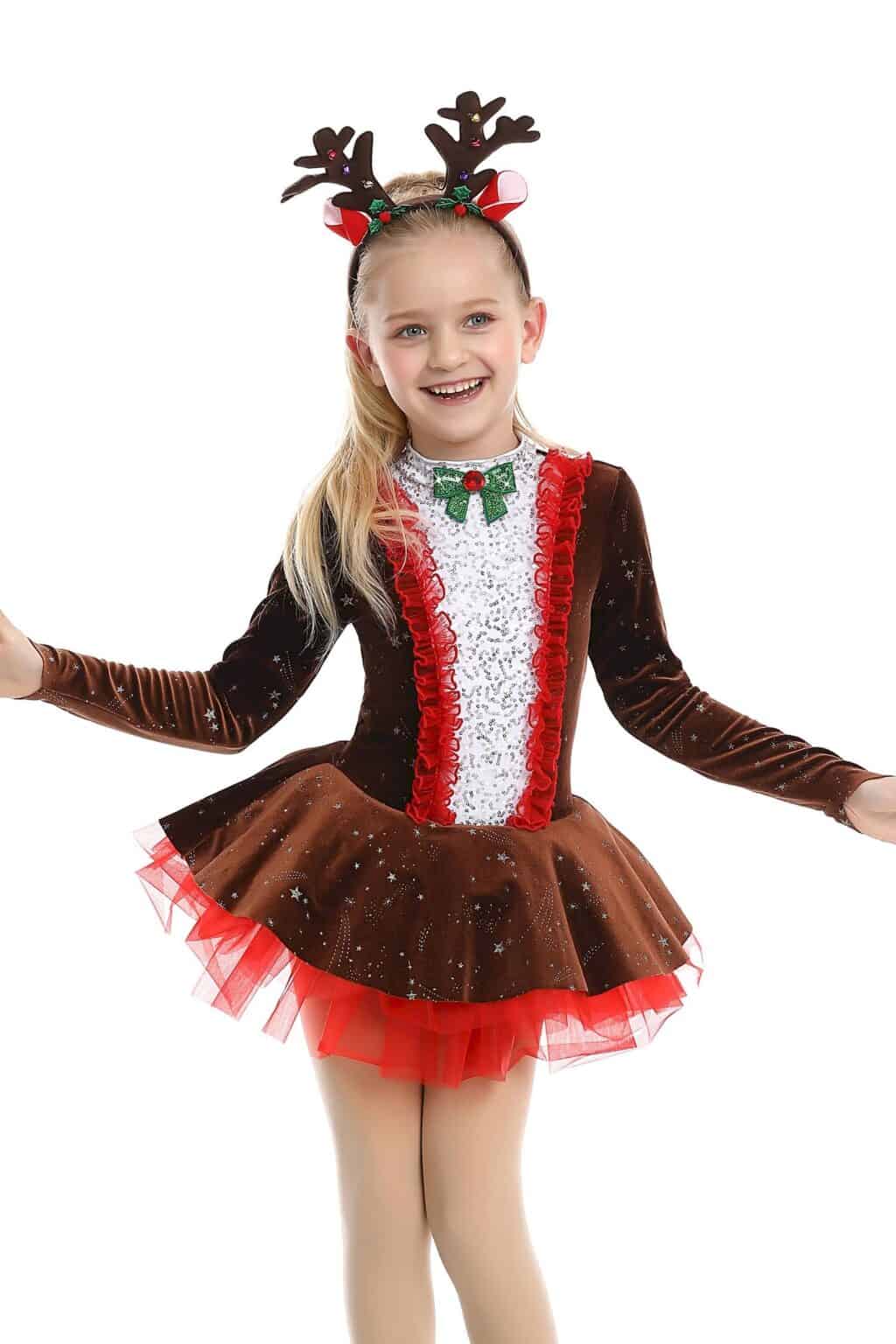 Christmas velvet Character dancewear with red tutu- DASHER AND DANCE